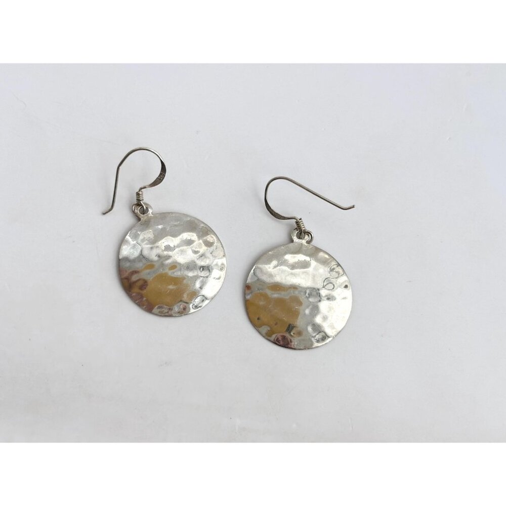 Thai made Round Minimalist Hammered Vintage Sterling Silver 925 Earrings - Picture 10 of 13